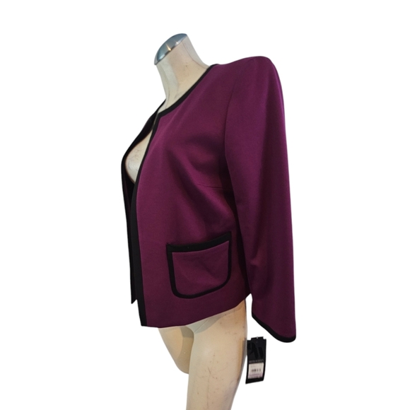Nine West Size 6 Purple Open-Front Jacket Black Trim - Picture 3 of 8